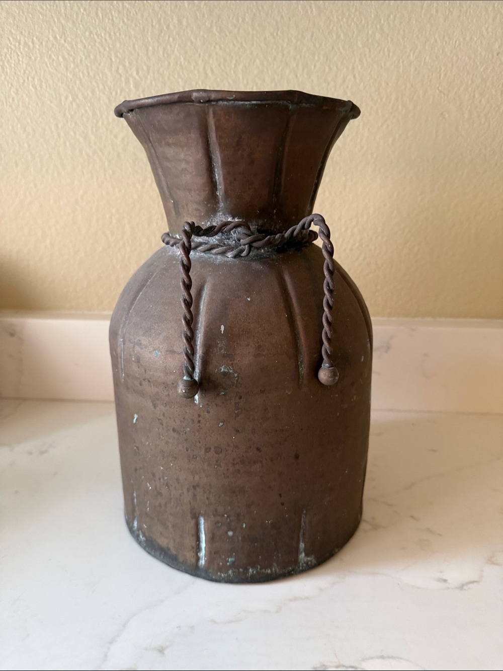 Vintage Brass Vase Large Rope Accents